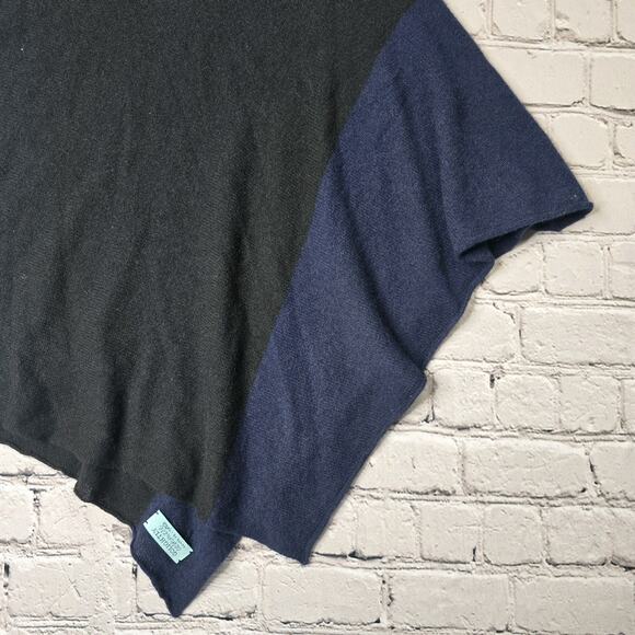 Golightly Cashmere Black Blue Colorblock Knit Soft Poncho Sweater - Picture 5 of 6